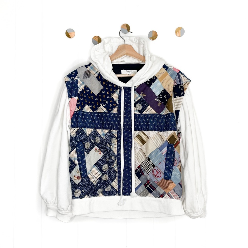 Sea New York Quilted Hoodie Patchwork Sweatshirt OOAK